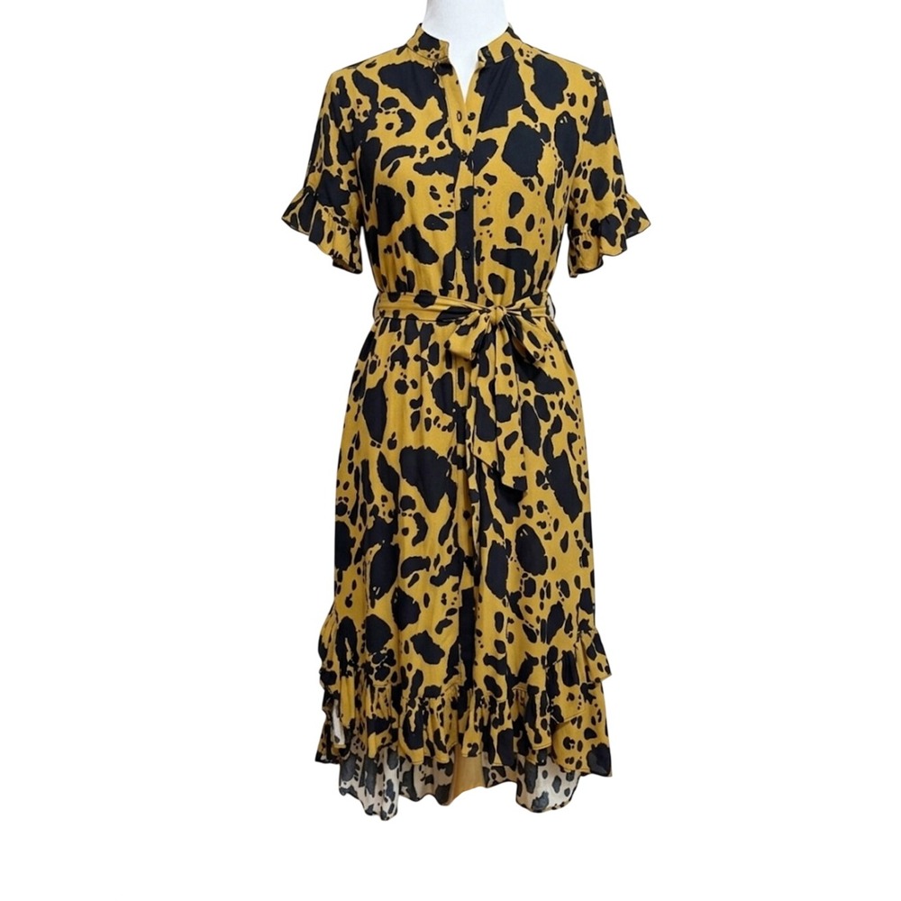 Corey Lynn Calter Anthropologie XS Animal Print Belted High Low Dress Ruffle